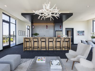 Upper floor lounge in new apartment building